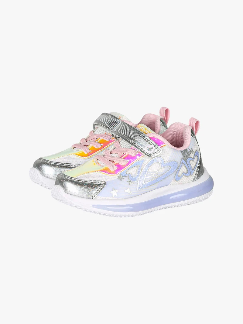 Sneakers da bambina con luci e cinturino a strappo - bianco