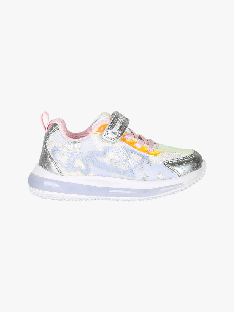 Sneakers da bambina con luci e cinturino a strappo - bianco