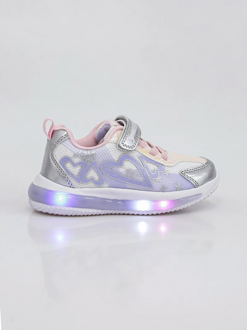 Sneakers da bambina con luci e cinturino a strappo - bianco