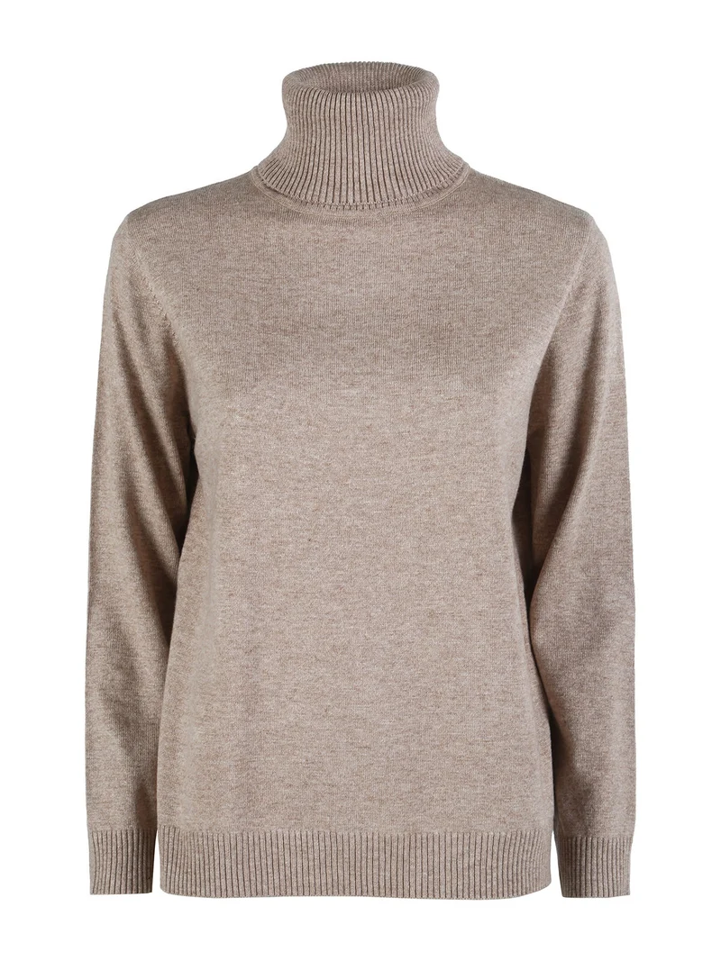 Pullover donna dolcevita in maglia - sabbia