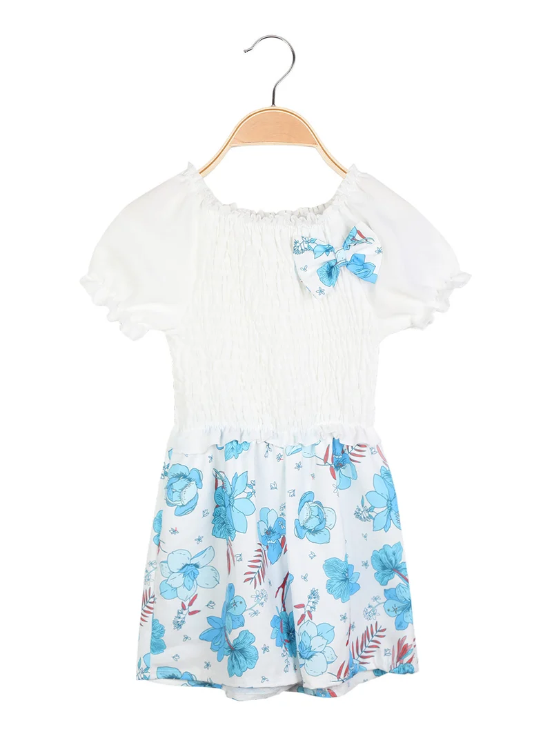 Tutina jumpsuit da bambina a fiori con borsetta - blu