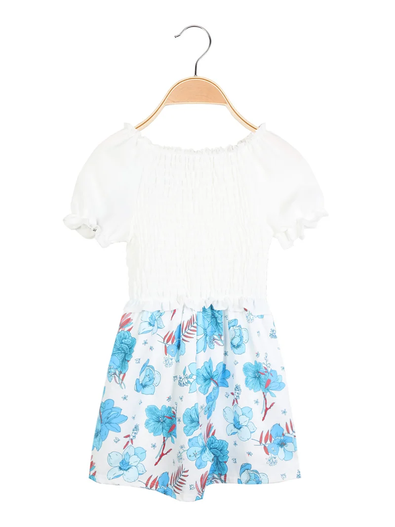 Tutina jumpsuit da bambina a fiori con borsetta - blu