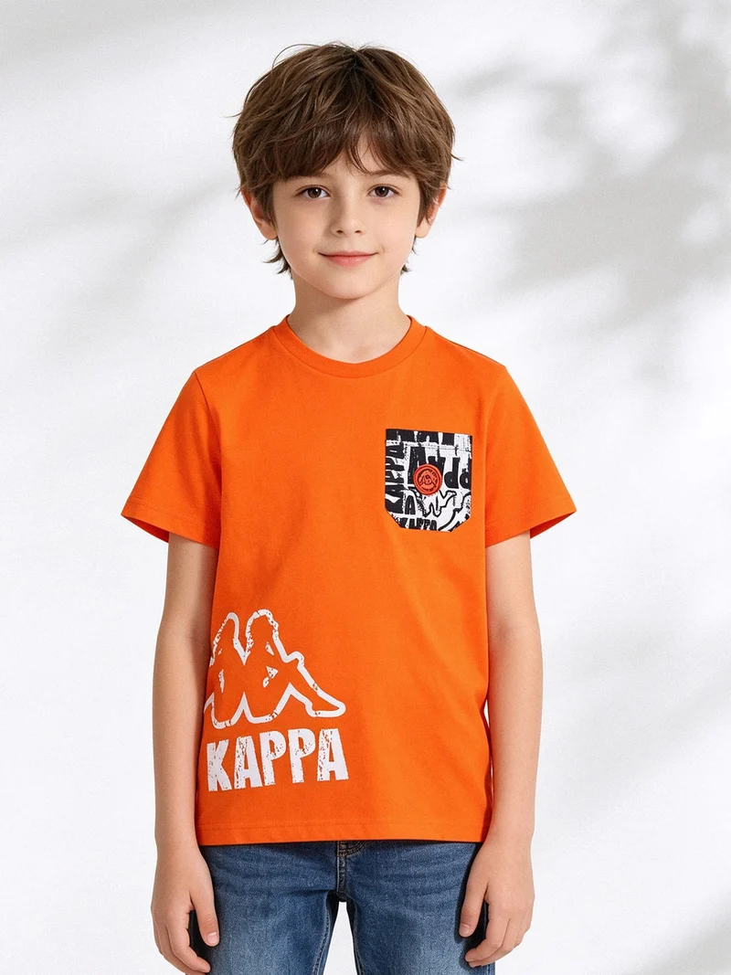 T-shirt da ragazzo in cotone con taschino e logo - arancione