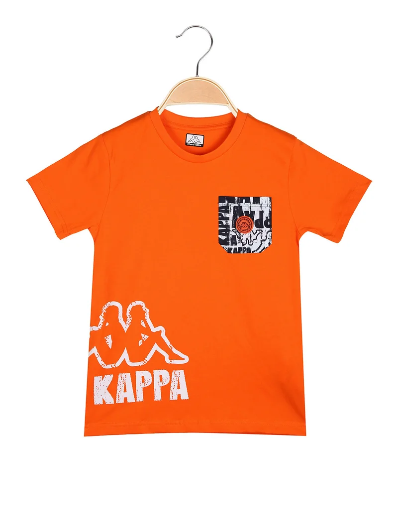 T-shirt da ragazzo in cotone con taschino e logo - arancione