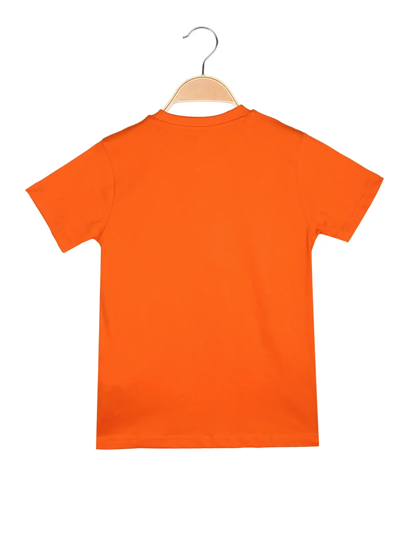 T-shirt da ragazzo in cotone con taschino e logo - arancione