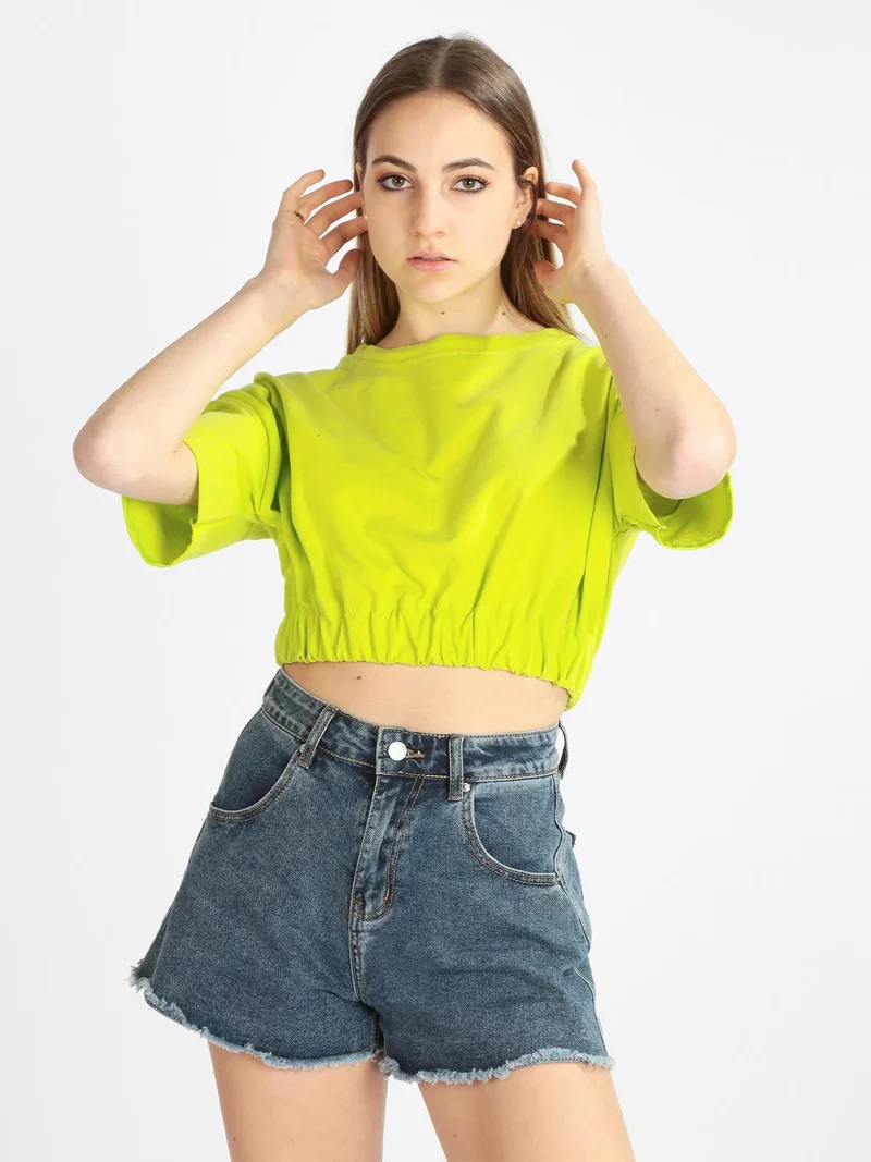 Felpa donna cropped manica corta - mela