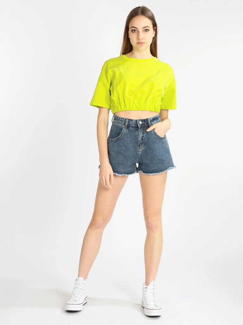 Felpa donna cropped manica corta - mela