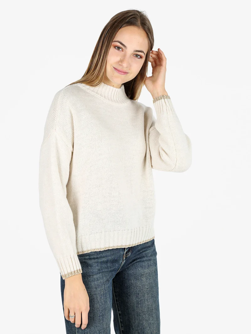 Maglione donna in misto lana con dettaglio lurex - panna