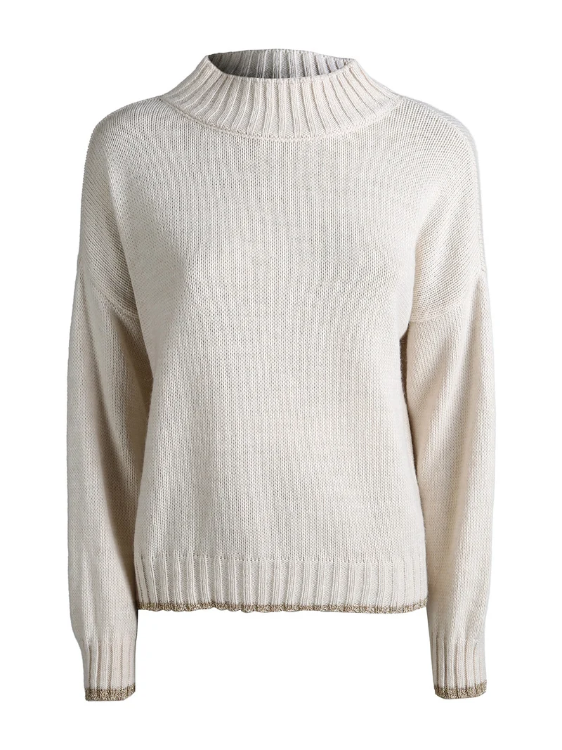 Maglione donna in misto lana con dettaglio lurex - panna