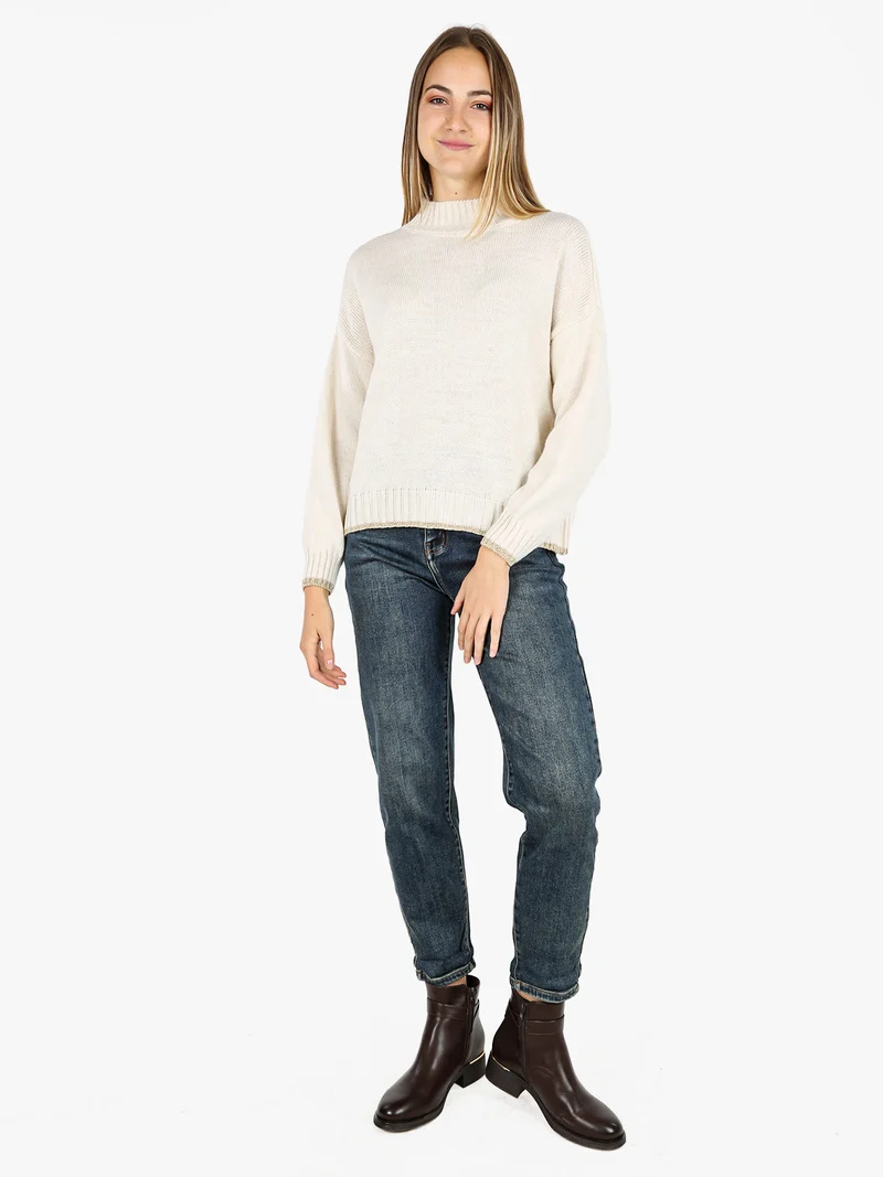 Maglione donna in misto lana con dettaglio lurex - panna