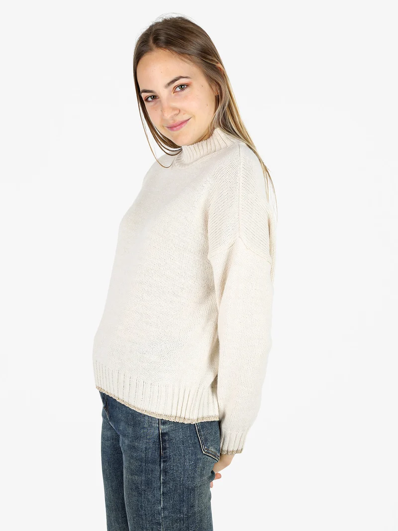 Maglione donna in misto lana con dettaglio lurex - panna