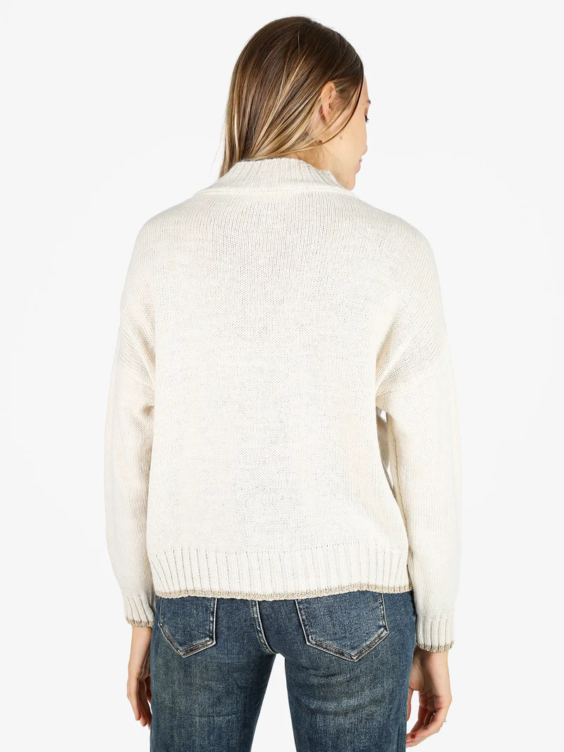 Maglione donna in misto lana con dettaglio lurex - panna