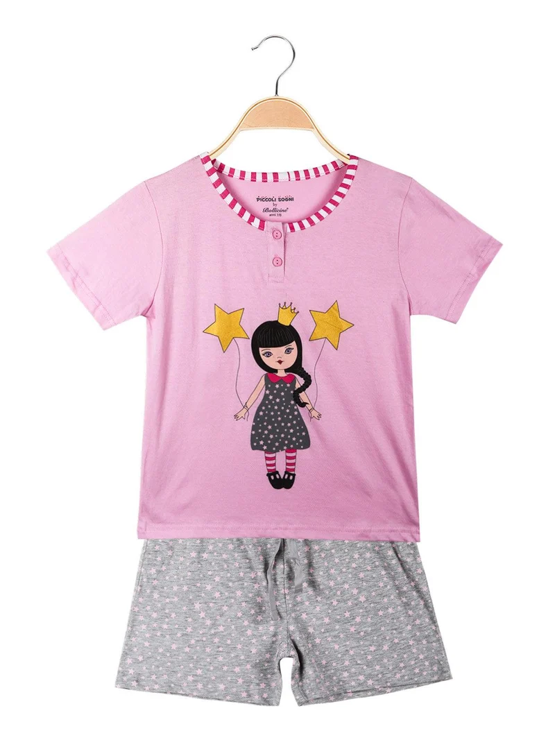 Pigiama corto da bambina in cotone - rosa