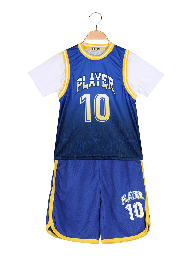 Completo corto da ragazzo sportivo con t-shirt e bermuda - blu