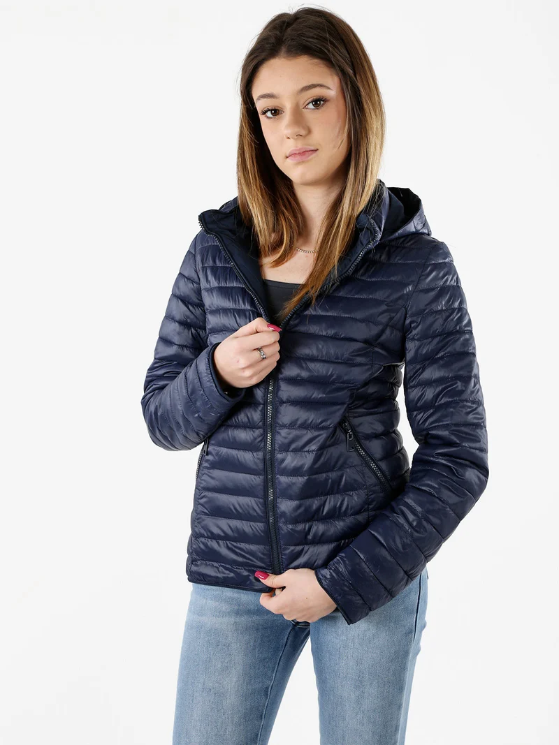 Giubbino donna 100 grammi reversibile con cappuccio - blu scuro