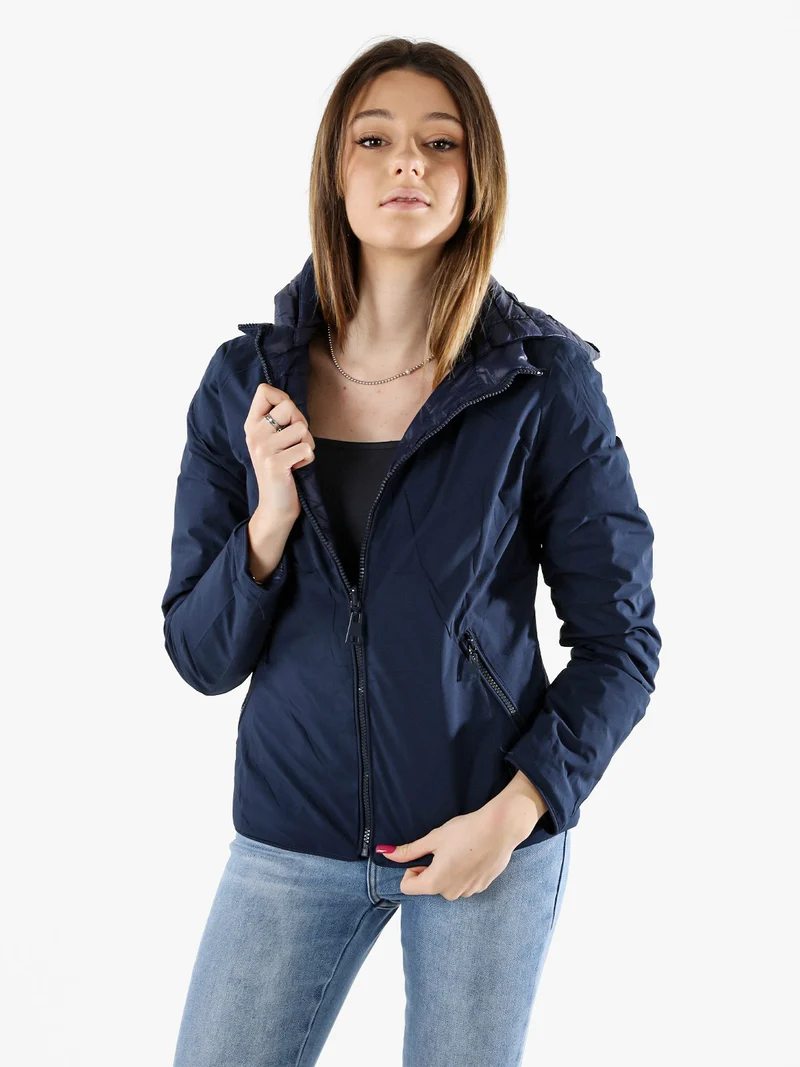 Giubbino donna 100 grammi reversibile con cappuccio - blu scuro