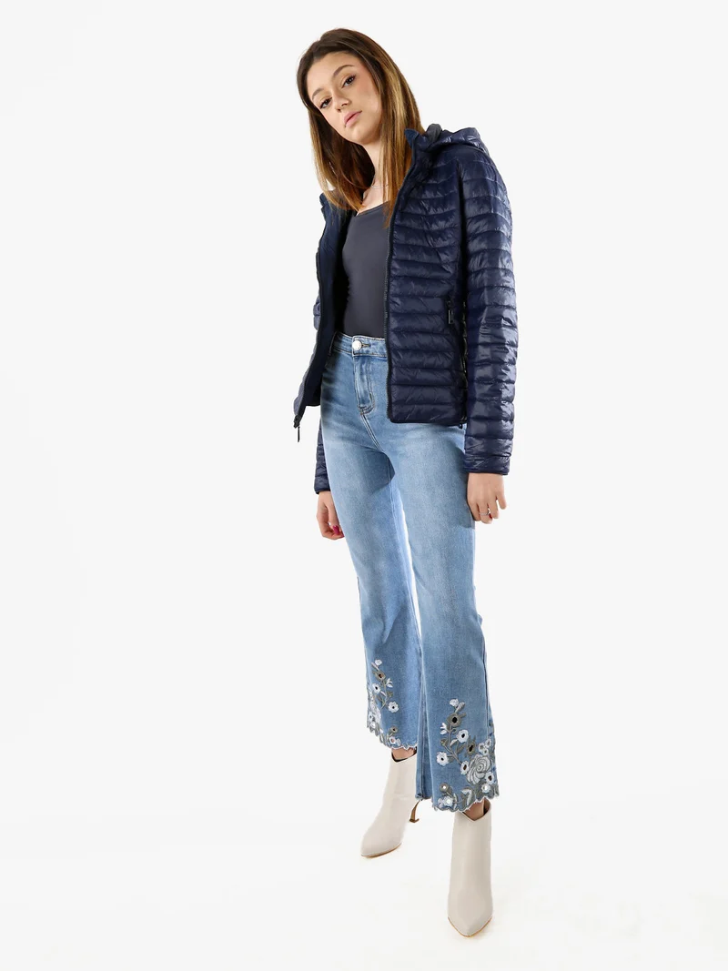 Giubbino donna 100 grammi reversibile con cappuccio - blu scuro
