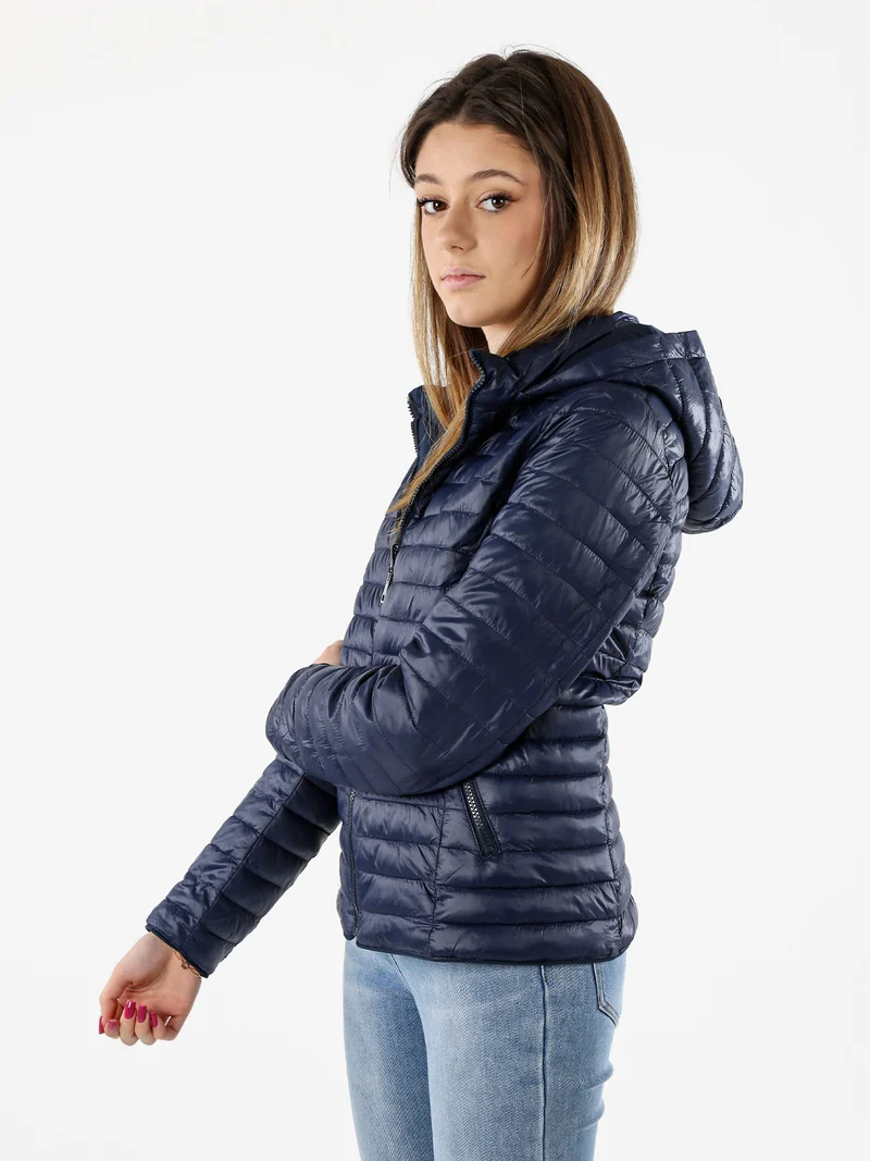 Giubbino donna 100 grammi reversibile con cappuccio - blu scuro
