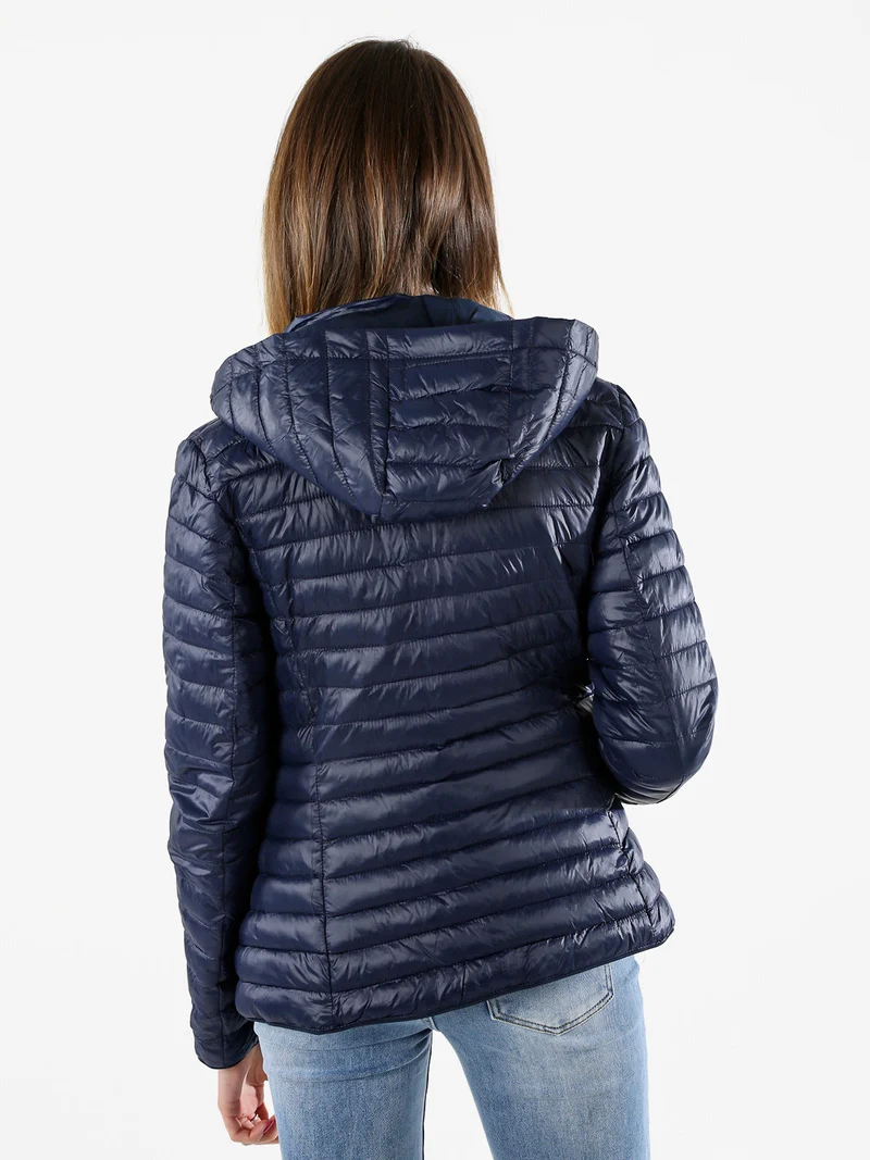 Giubbino donna 100 grammi reversibile con cappuccio - blu scuro