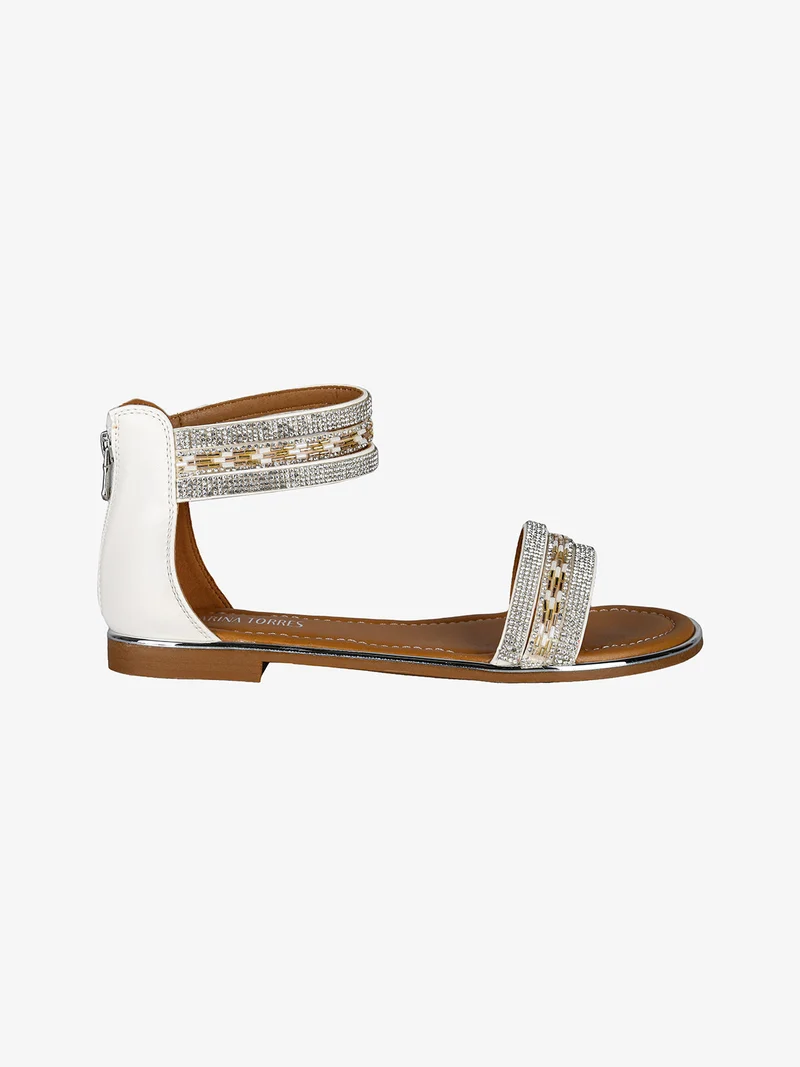 Sandali donna gioiello con tallone chiuso e zip - bianco