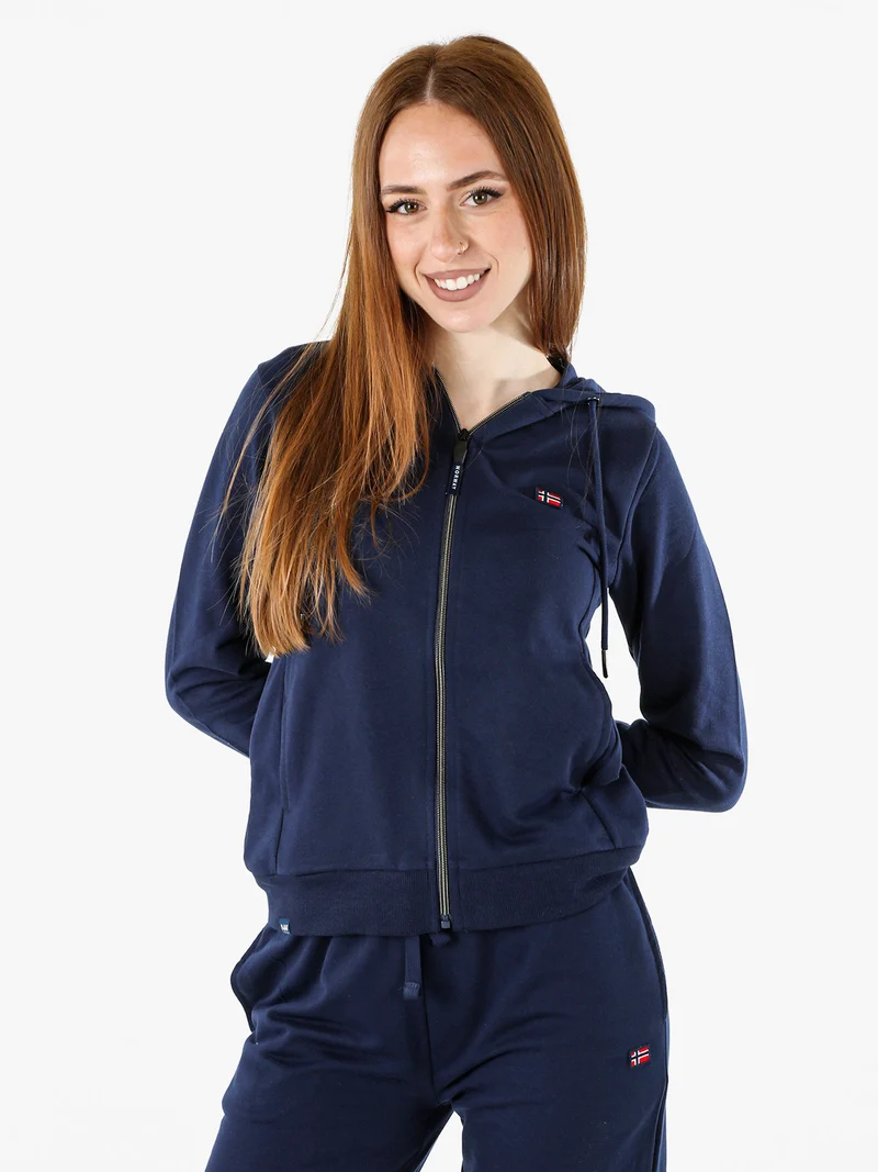 Felpa donna full zip con cappuccio - blu scuro
