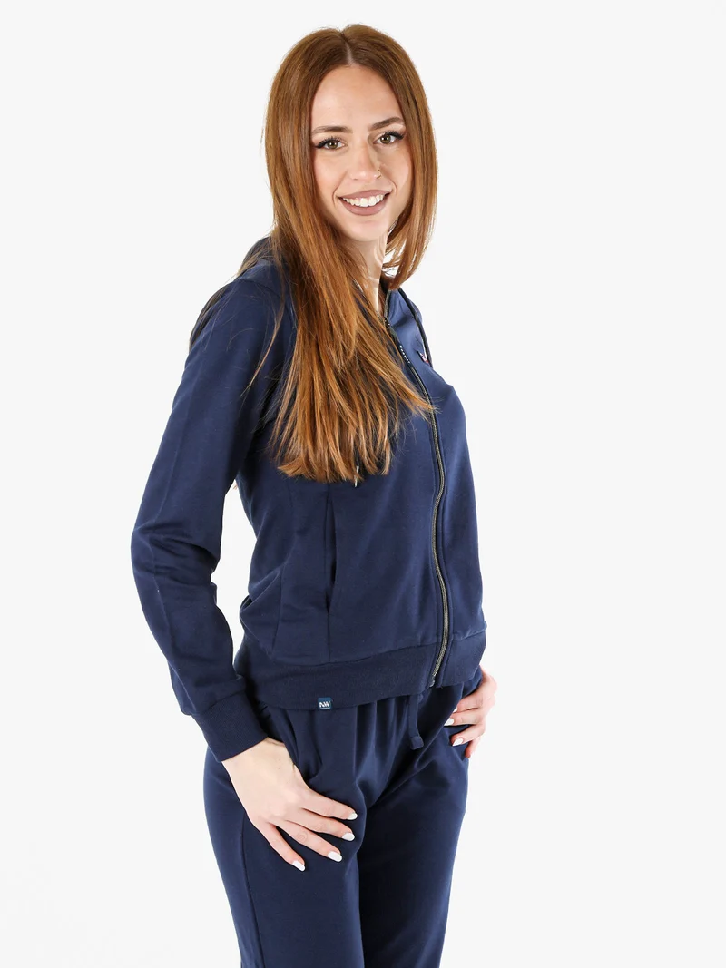 Felpa donna full zip con cappuccio - blu scuro