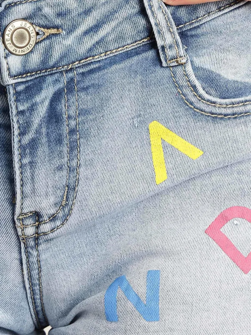 Shorts jeans con stampa lettere - jeans