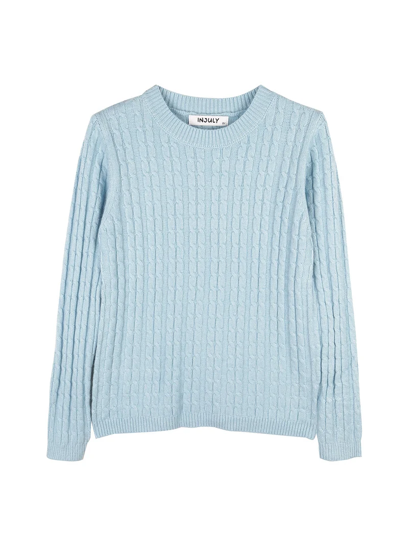 Maglione girocollo da bambina a trecce - azzurro