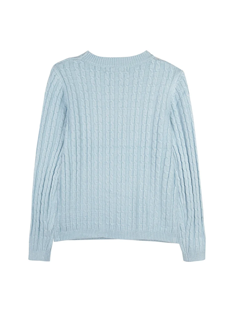 Maglione girocollo da bambina a trecce - azzurro