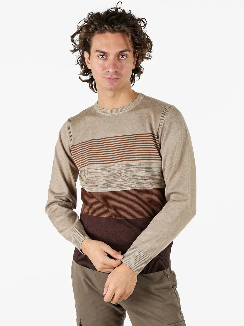 Pullover girocollo da uomo in maglia - sabbia