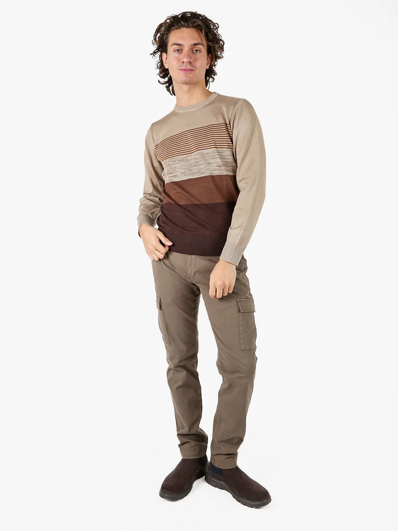 Pullover girocollo da uomo in maglia - sabbia