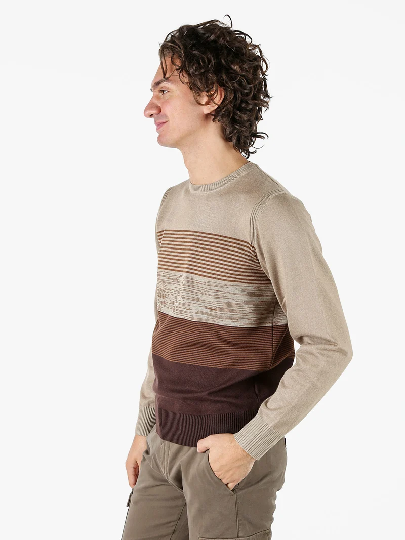 Pullover girocollo da uomo in maglia - sabbia
