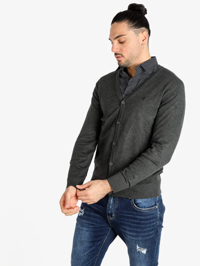 Cardigan uomo in maglia con bottoni - antracite