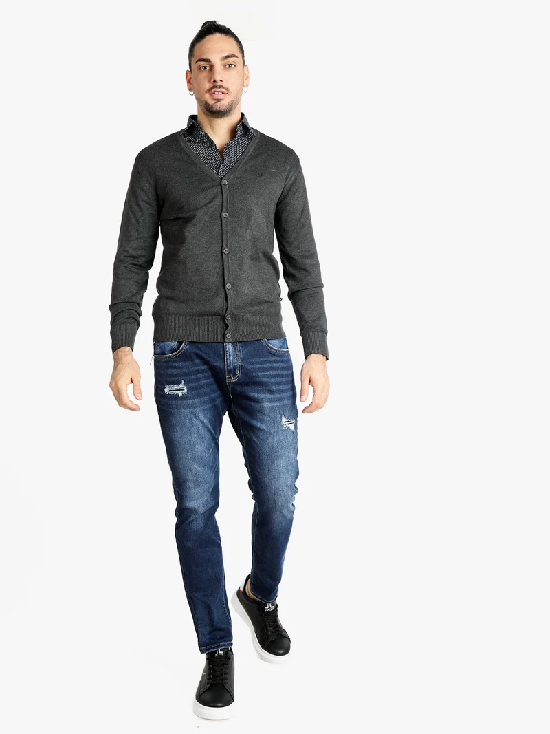 Cardigan uomo in maglia con bottoni - antracite