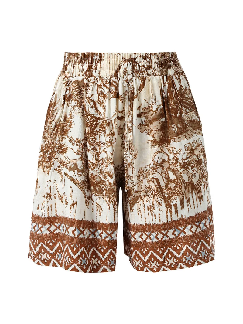 Shorts donna con stampe - marrone