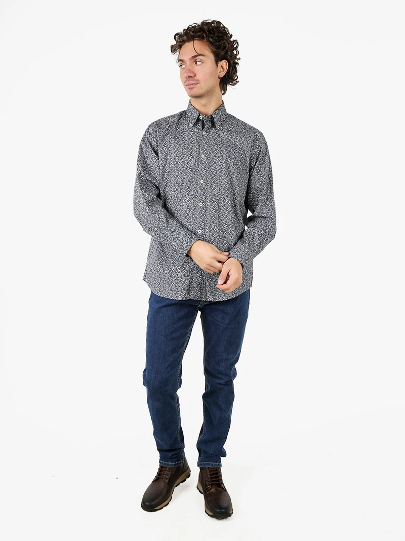 Camicia da uomo con stampe in cotone elasticizzato - multicolore