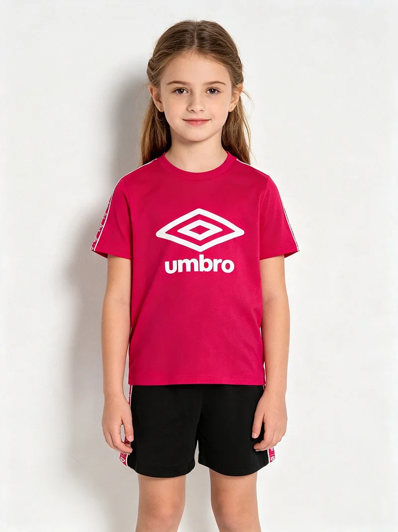 Completo corto 2 pezzi in cotone da ragazza con t-shirt e shorts - fucsia