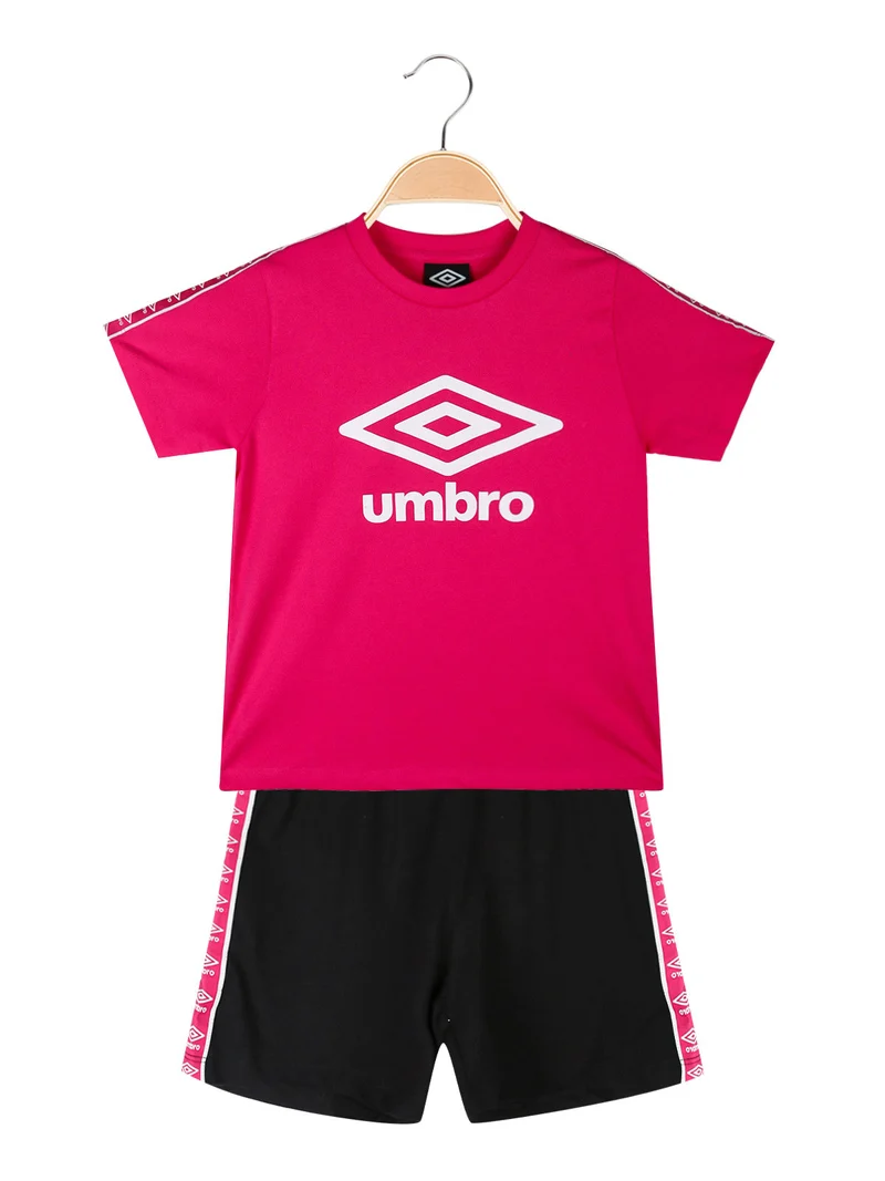 Completo corto 2 pezzi in cotone da ragazza con t-shirt e shorts - fucsia