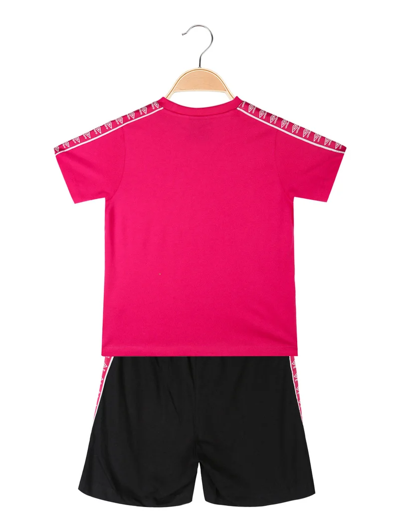 Completo corto 2 pezzi in cotone da ragazza con t-shirt e shorts - fucsia