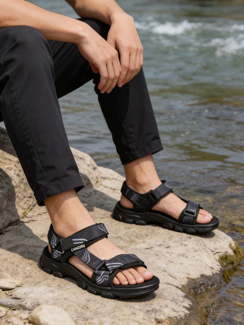 Sandali uomo con cinturini a strappo - nero