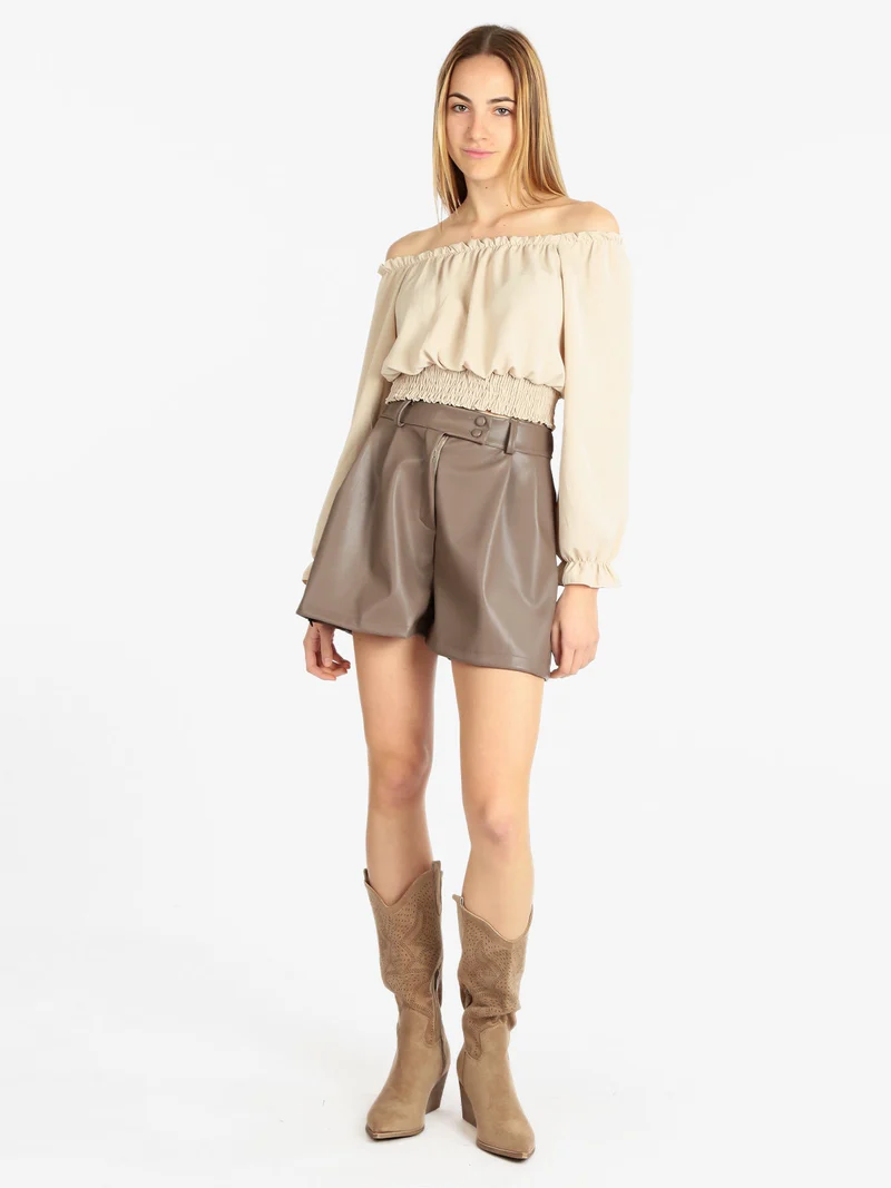 Shorts da donna in ecopelle - taupe