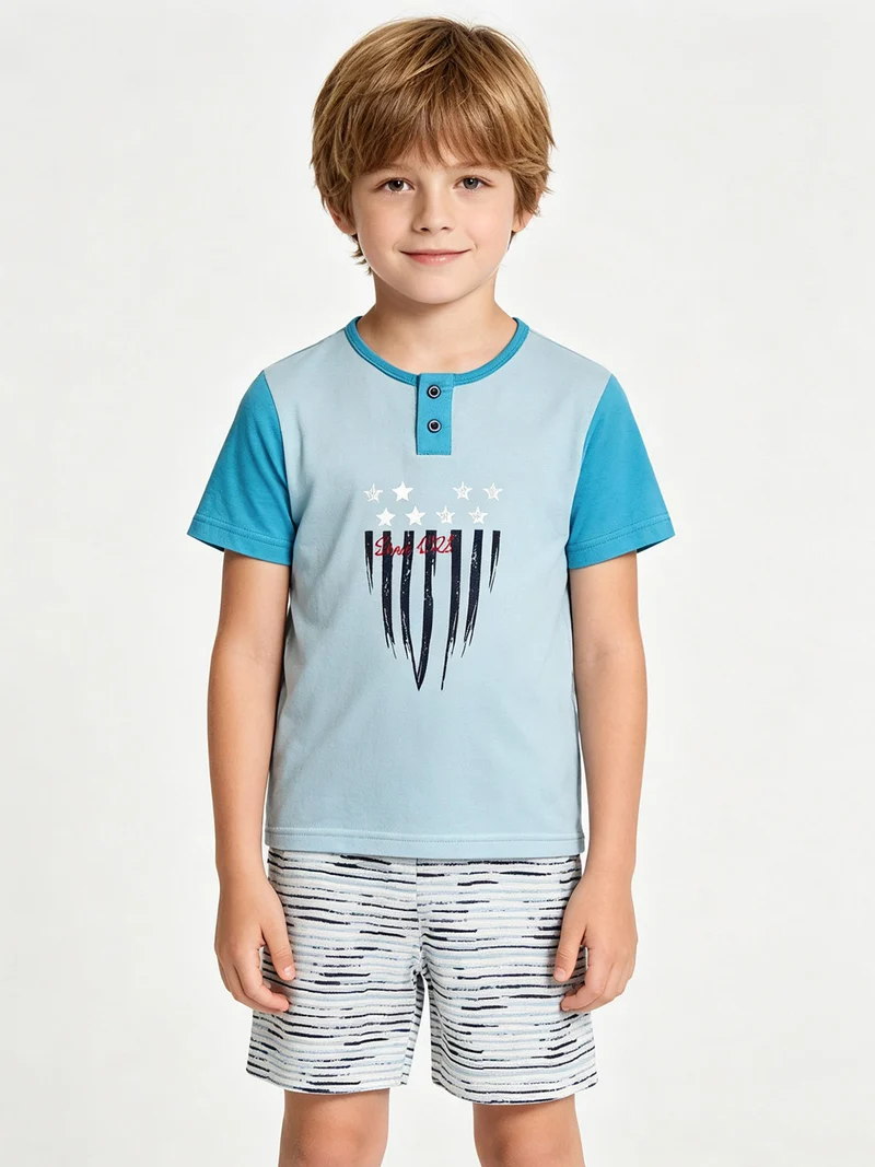 Pigiama corto da bambino in cotone - azzurro