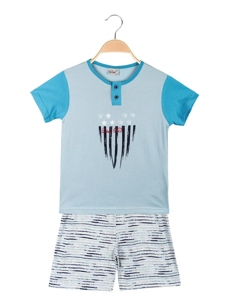 Pigiama corto da bambino in cotone - azzurro