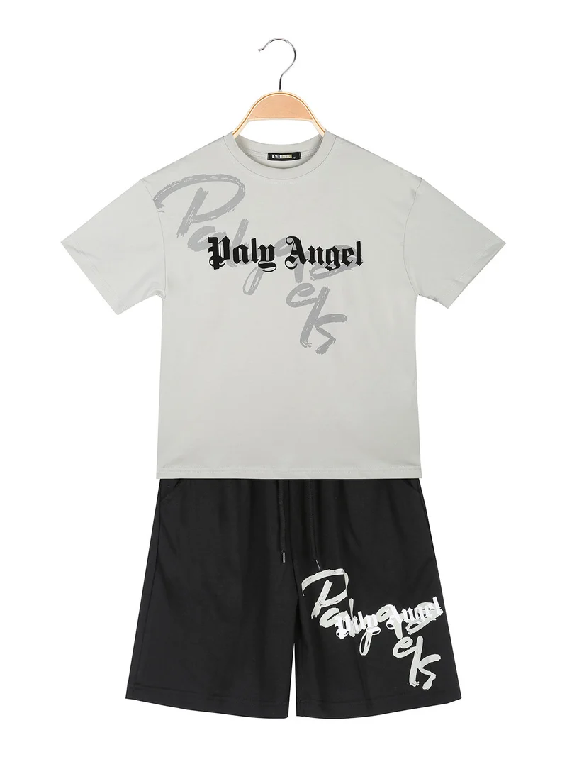Completo corto da ragazzo 2 pezzi con t-shirt e bermuda - acqua marina