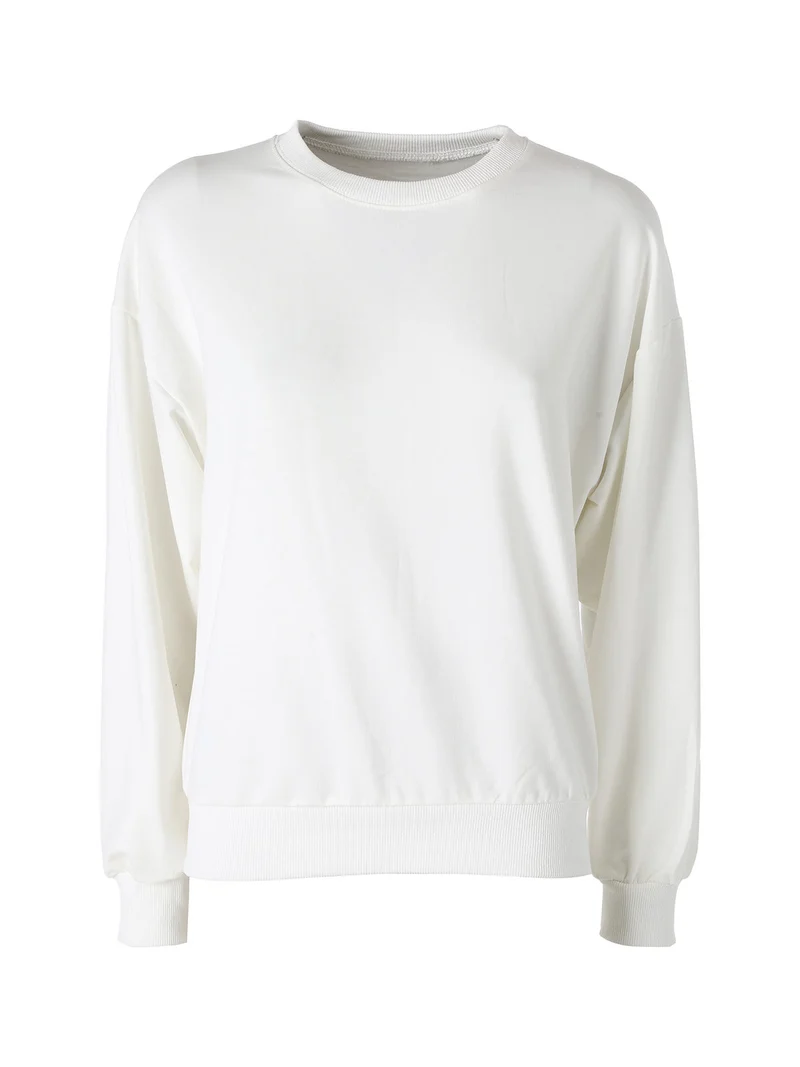 Felpa girocollo da donna in cotone - bianco
