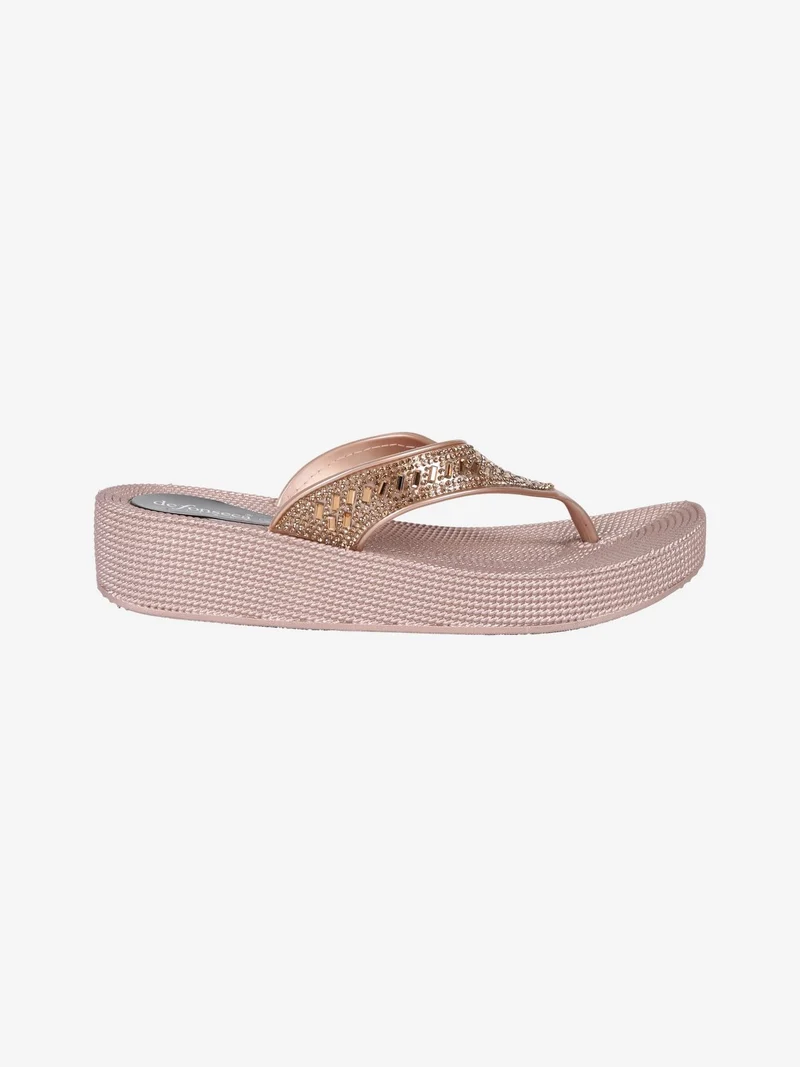Infradito in gomma da donna con strass e zeppa - oro