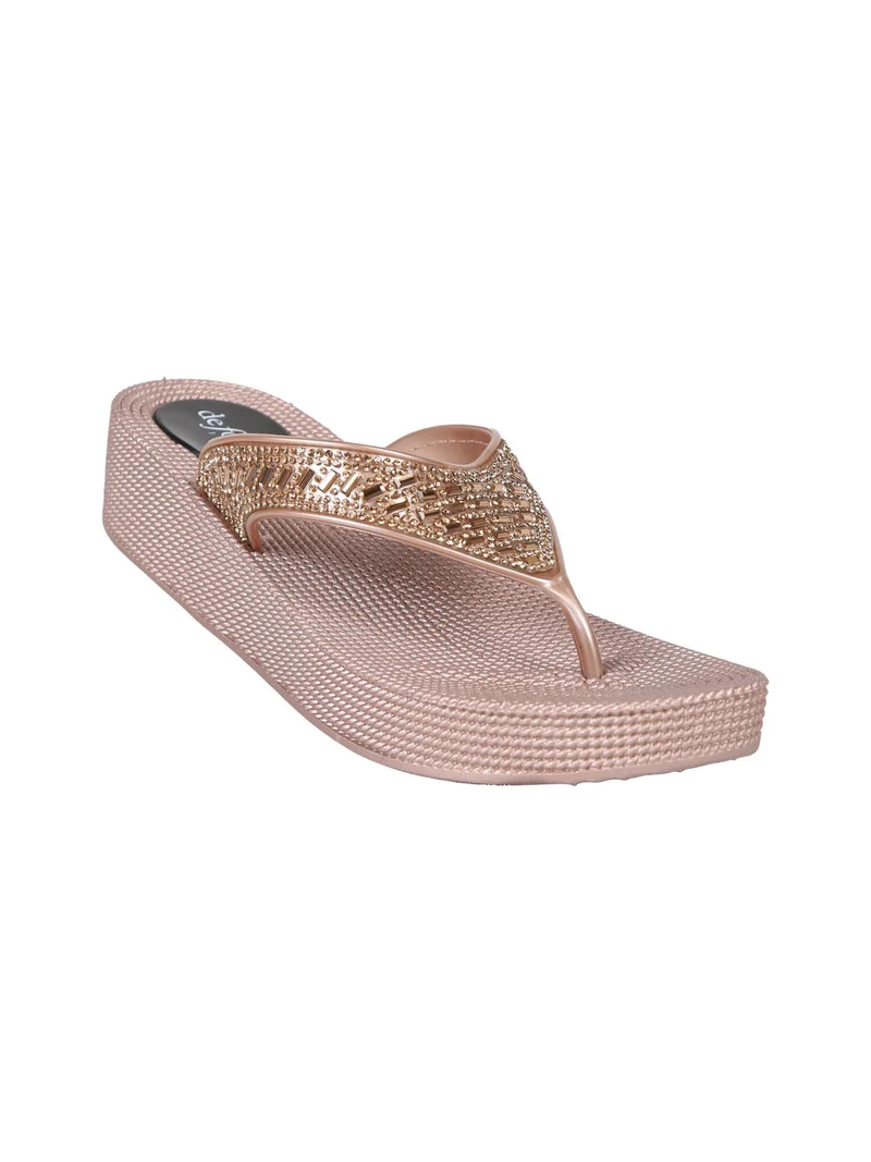 Infradito in gomma da donna con strass e zeppa - oro