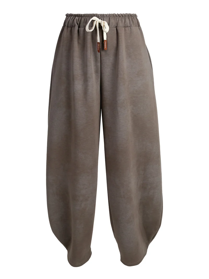 Pantaloni donna a palloncino con coulisse - fango