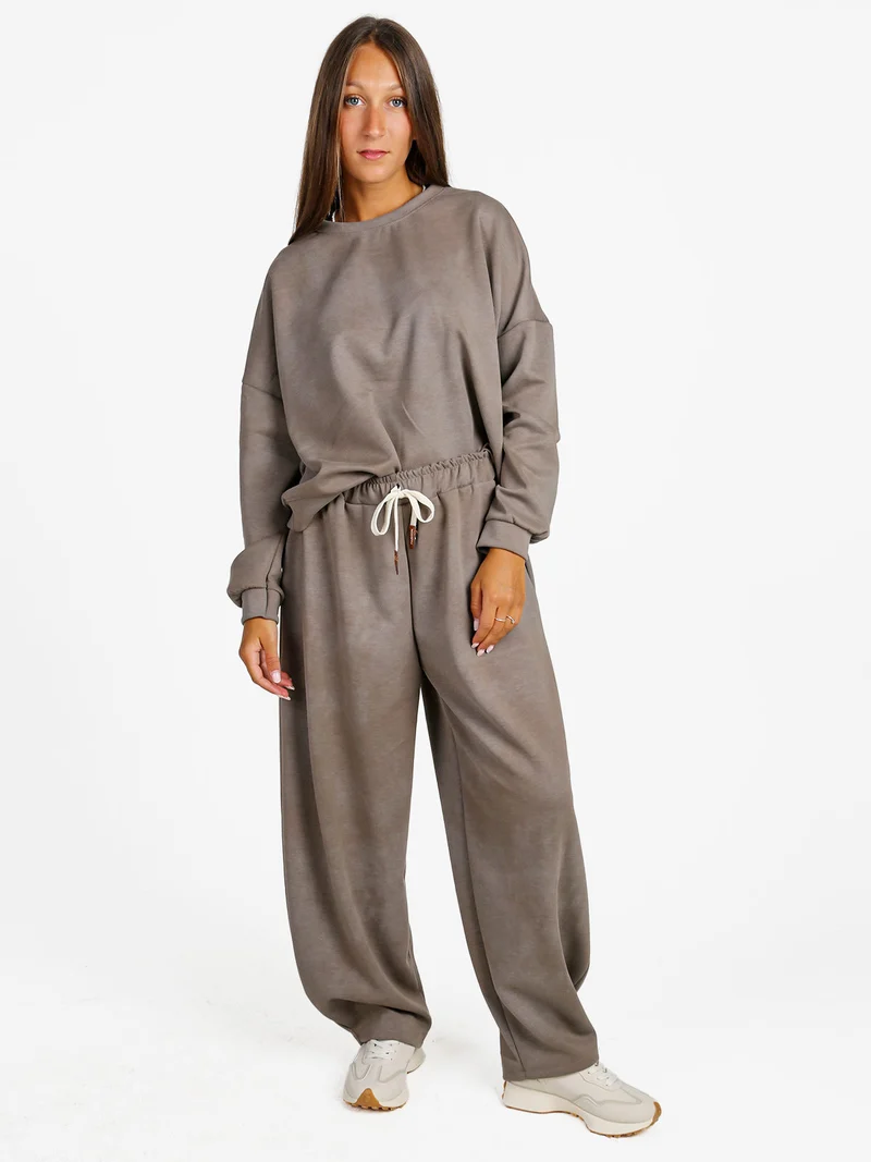 Pantaloni donna a palloncino con coulisse - fango