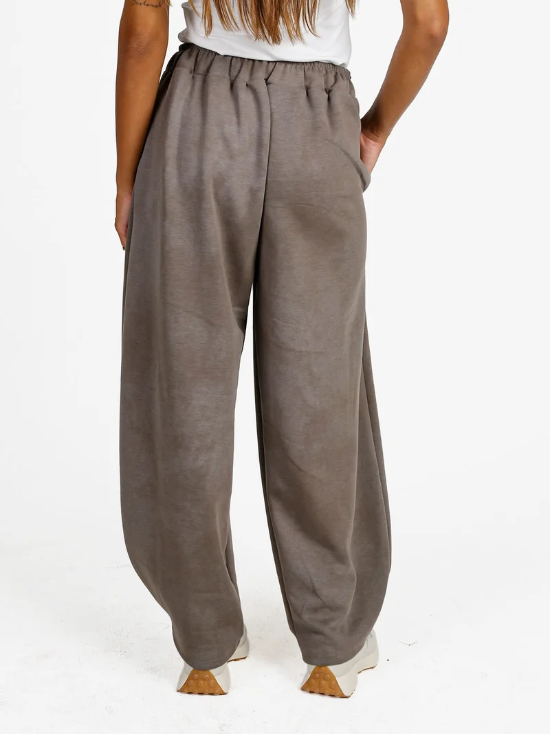 Pantaloni donna a palloncino con coulisse - fango